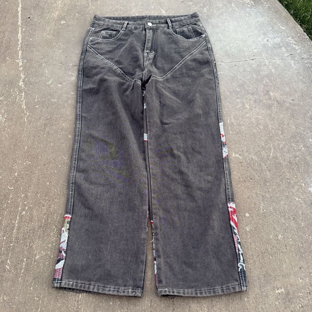 Embroidered Baggy Y2ak Hip Hop Jeans Size 32x32 - Picture 3 of 6